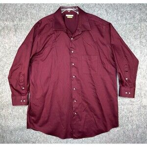 Van Heusen Lux Sateen Big Burgundy Red Long Sleeve Button Up Shirt 19 34/35